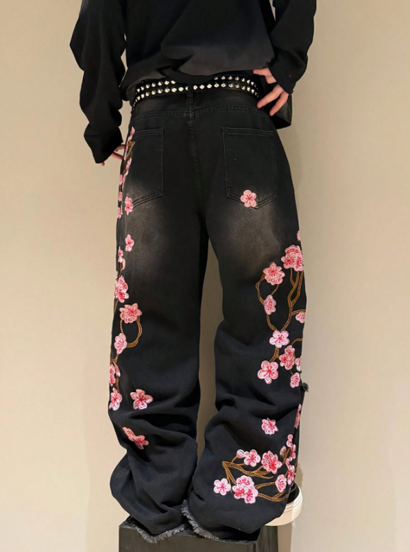 Floral Black Denim