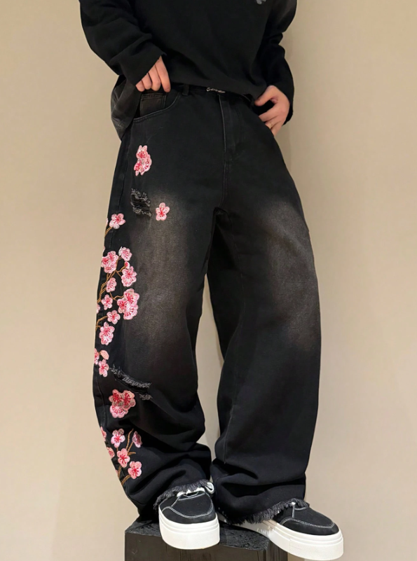 Floral Black Denim