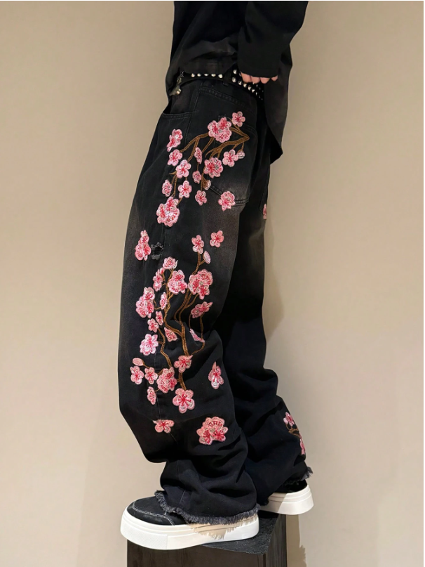Floral Black Denim
