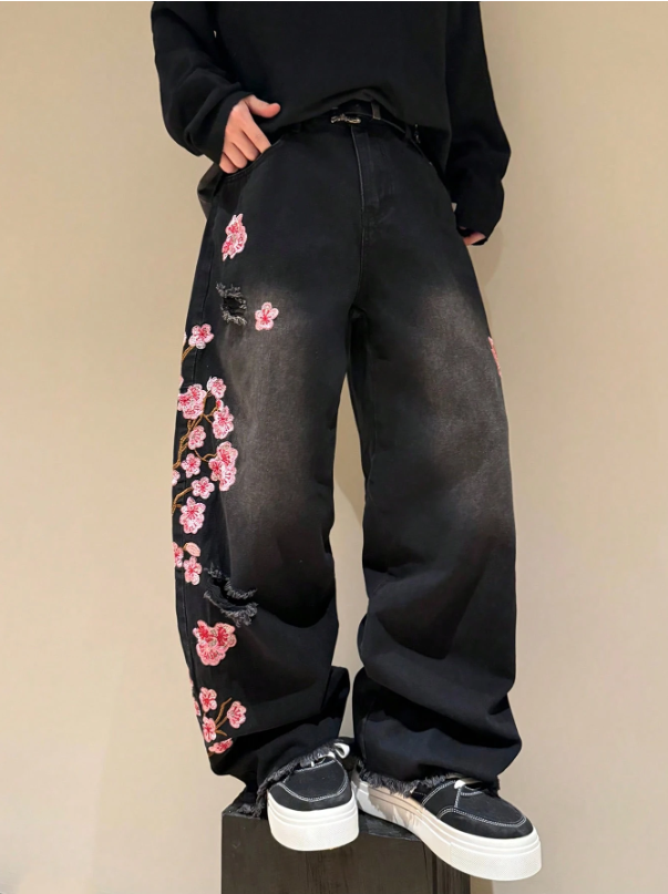 Floral Black Denim