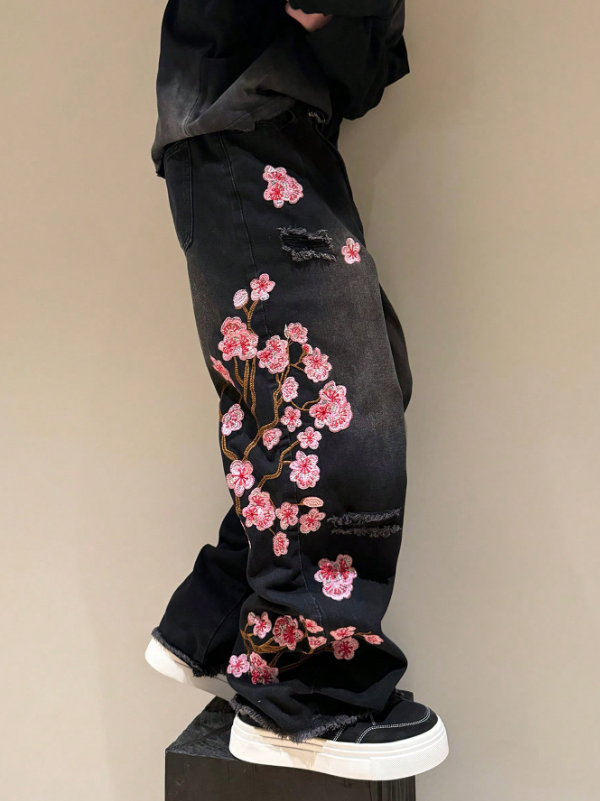 Floral Black Denim