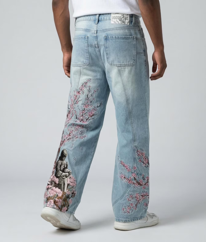 Sakura Samurai Graphic Baggy Jeans