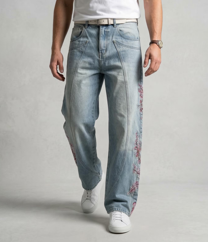 Sakura Samurai Graphic Baggy Jeans