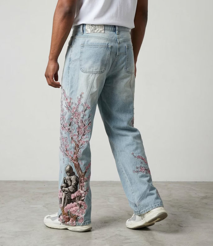 Sakura Samurai Graphic Baggy Jeans